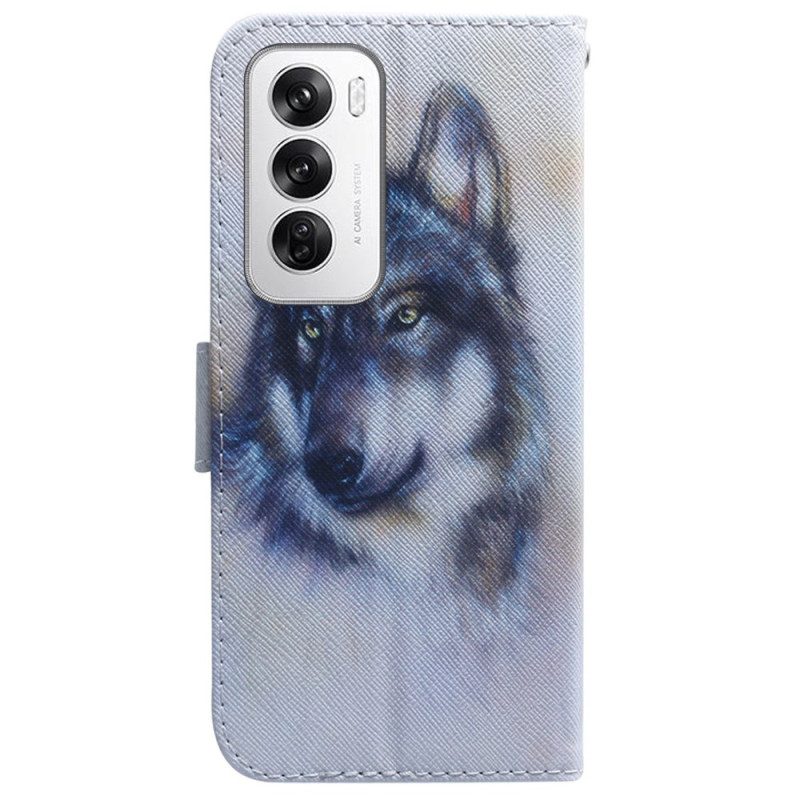 Leren Hoesje Oppo Reno 12 5g Wolf Akleur Bescherming Hoesje