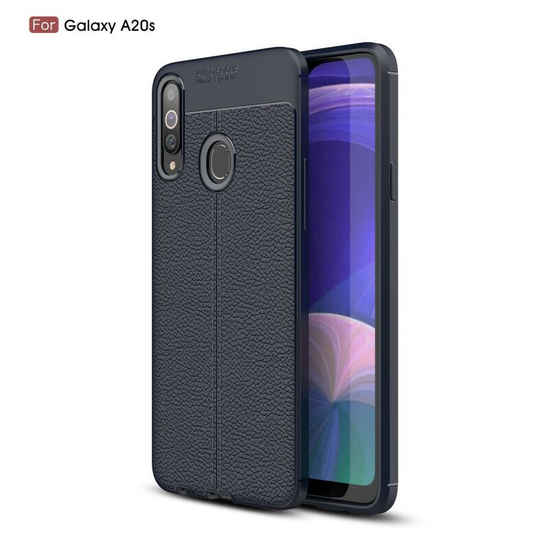 Hoesje voor Samsung Galaxy A20s Dubbellijnig Litchi-leereffect