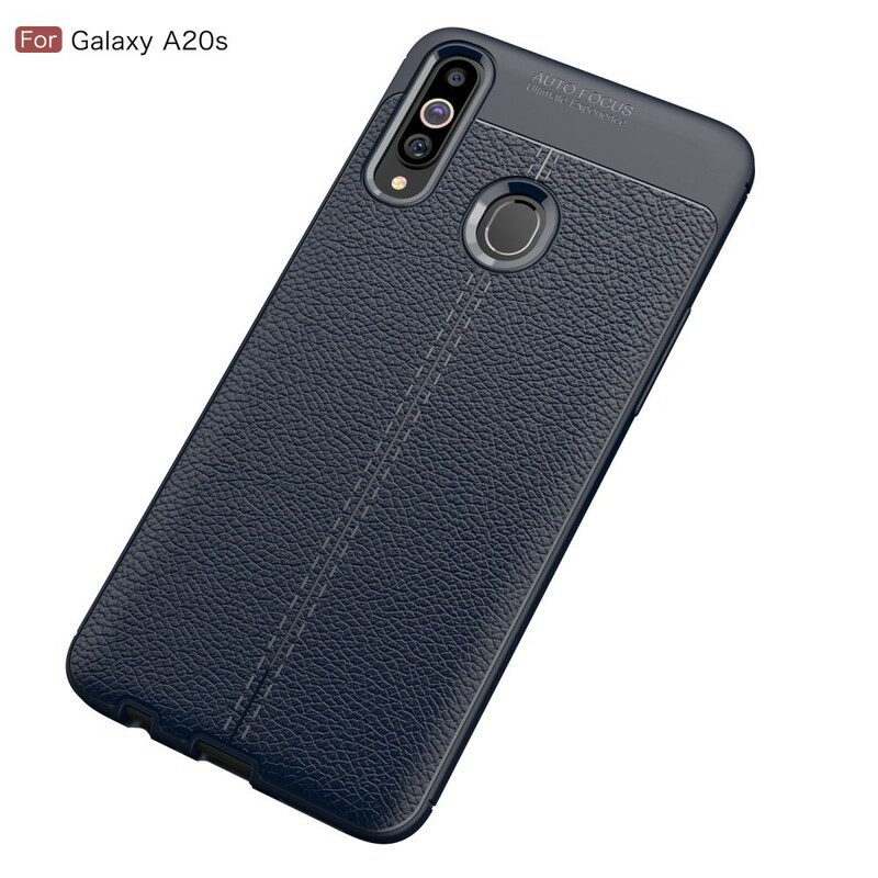 Hoesje voor Samsung Galaxy A20s Dubbellijnig Litchi-leereffect