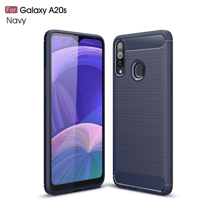 Hoesje voor Samsung Galaxy A20s Geborstelde Koolstofvezel