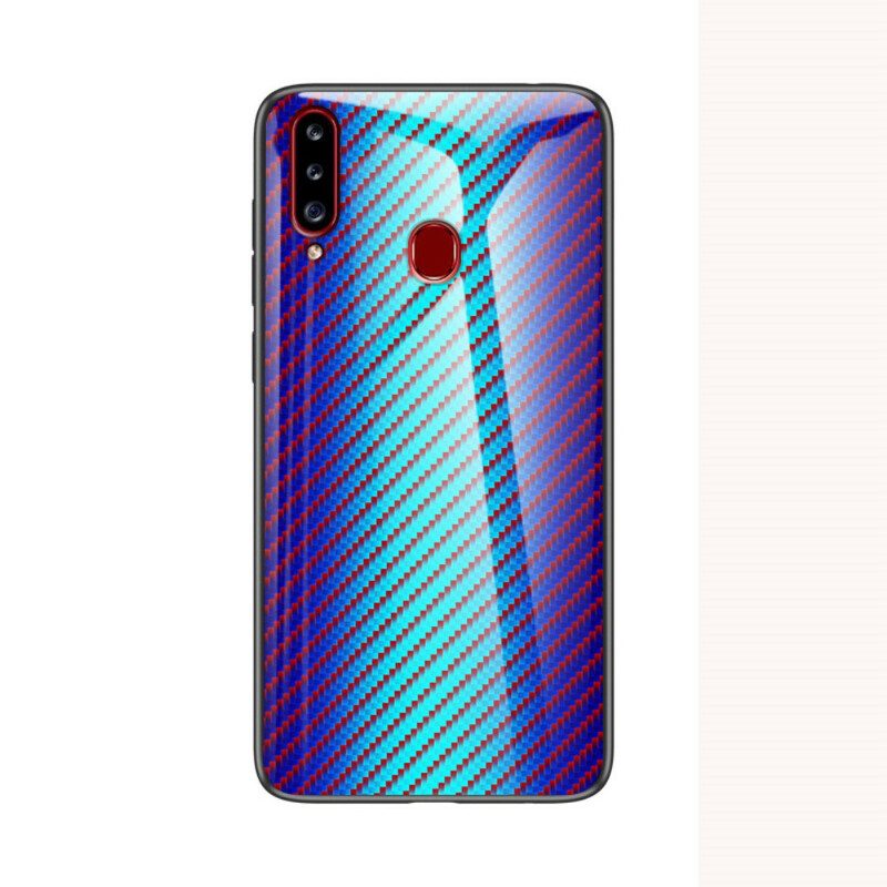 Hoesje voor Samsung Galaxy A20s Koolstofvezel Gehard Glas