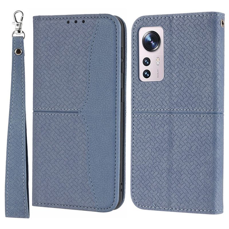 Folio-hoesje voor Xiaomi 12 Pro Met Ketting Geweven Leren Stijl Met Bandjes