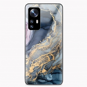 Hoesje voor Xiaomi 12 Pro Gekleurd Marmer Gehard Glas