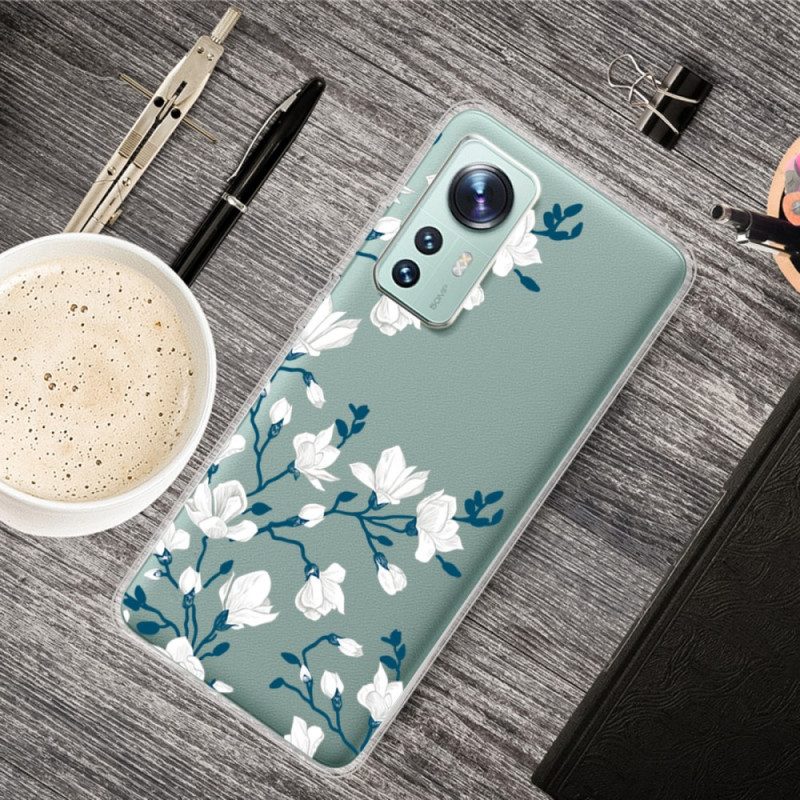 Hoesje voor Xiaomi 12 Pro Siliconen Witte Bloemen