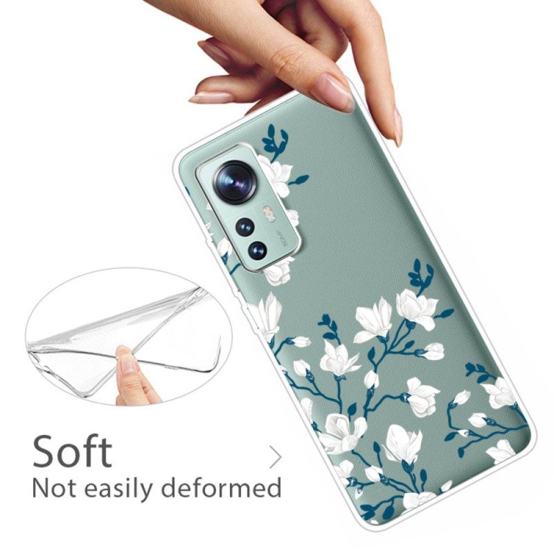 Hoesje voor Xiaomi 12 Pro Siliconen Witte Bloemen