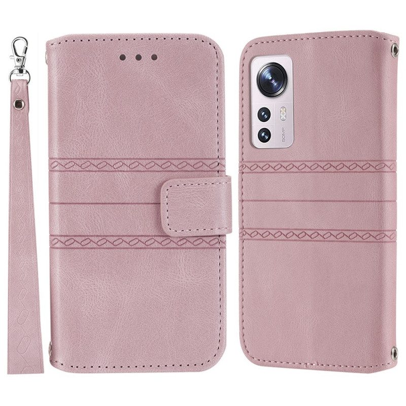 Leren Hoesje voor Xiaomi 12 Pro Met Ketting Patroon Met Bandjes