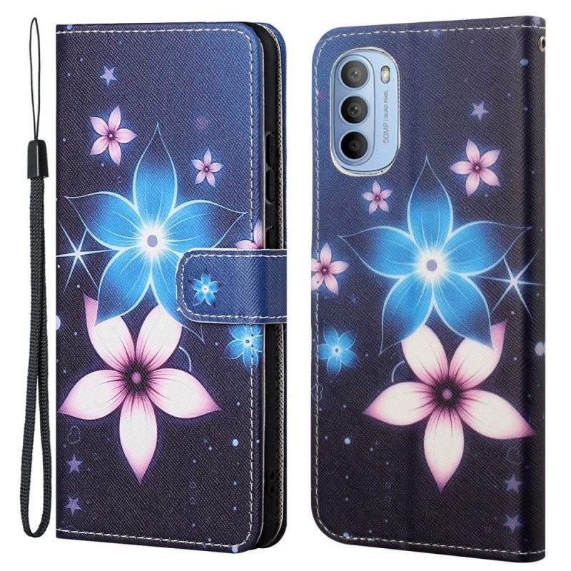 Folio-hoesje voor Moto G41 / G31 Met Ketting Maanband Bloemen