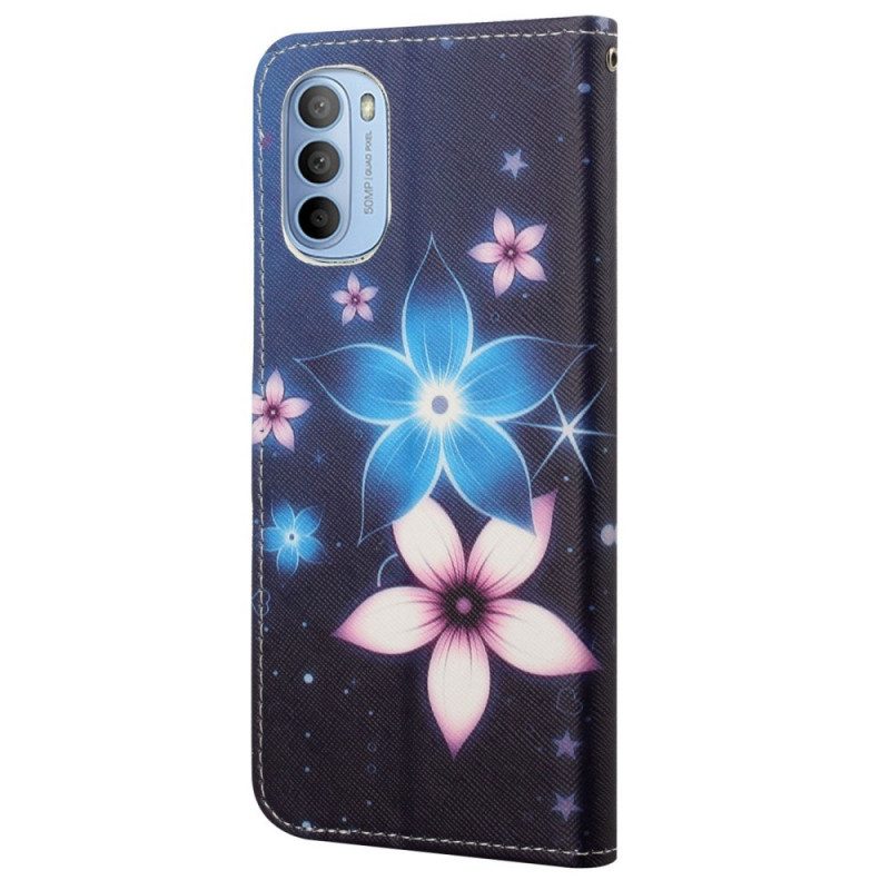 Folio-hoesje voor Moto G41 / G31 Met Ketting Maanband Bloemen