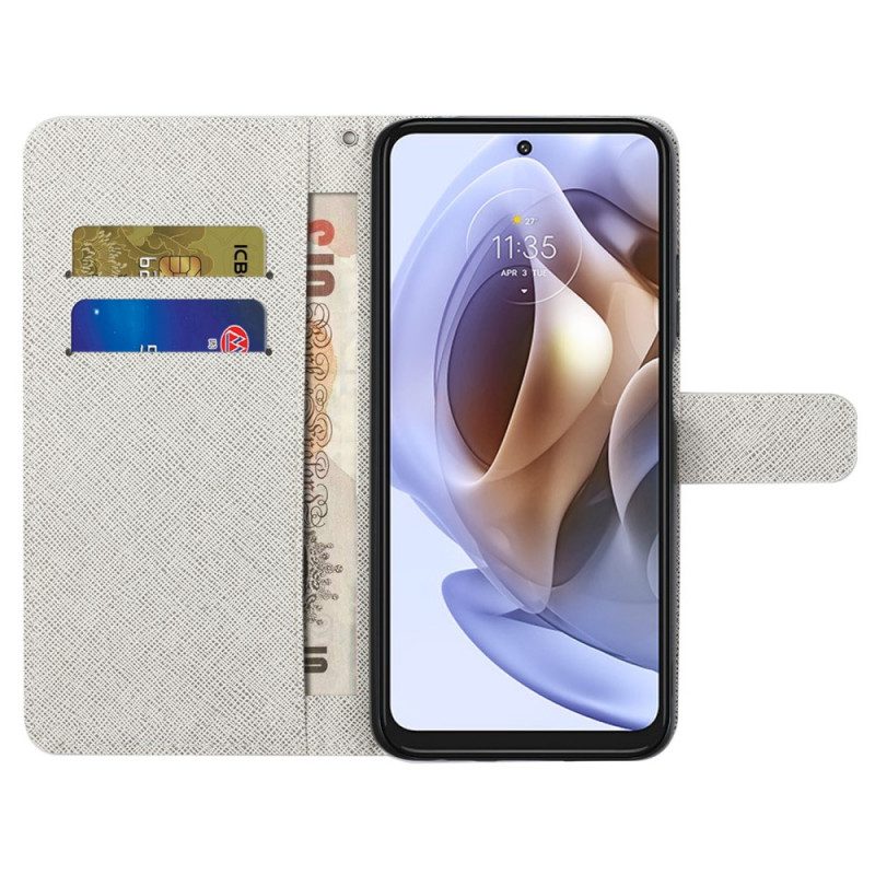 Folio-hoesje voor Moto G41 / G31 Met Ketting Maanband Bloemen