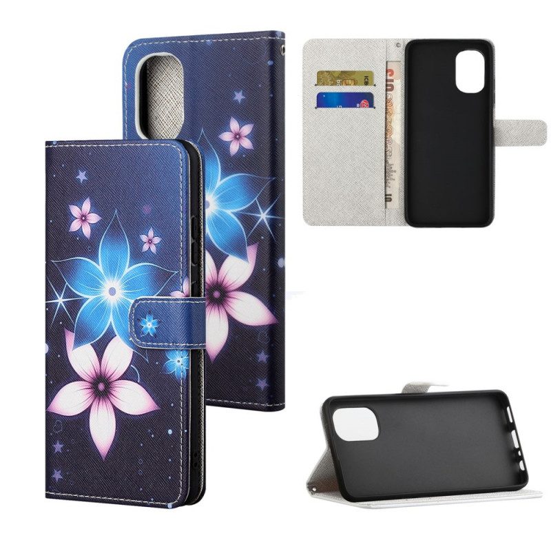 Folio-hoesje voor Moto G41 / G31 Met Ketting Maanband Bloemen