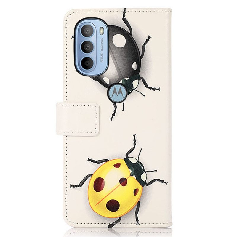 Leren Hoesje voor Moto G41 / G31 Lieveheersbeestjes