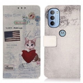 Leren Hoesje voor Moto G41 / G31 Reiziger Kat