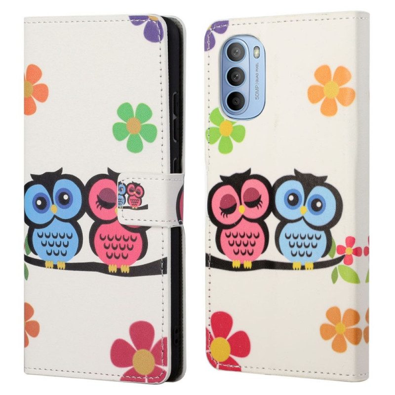 Leren Hoesje voor Moto G41 / G31 Uil Familie