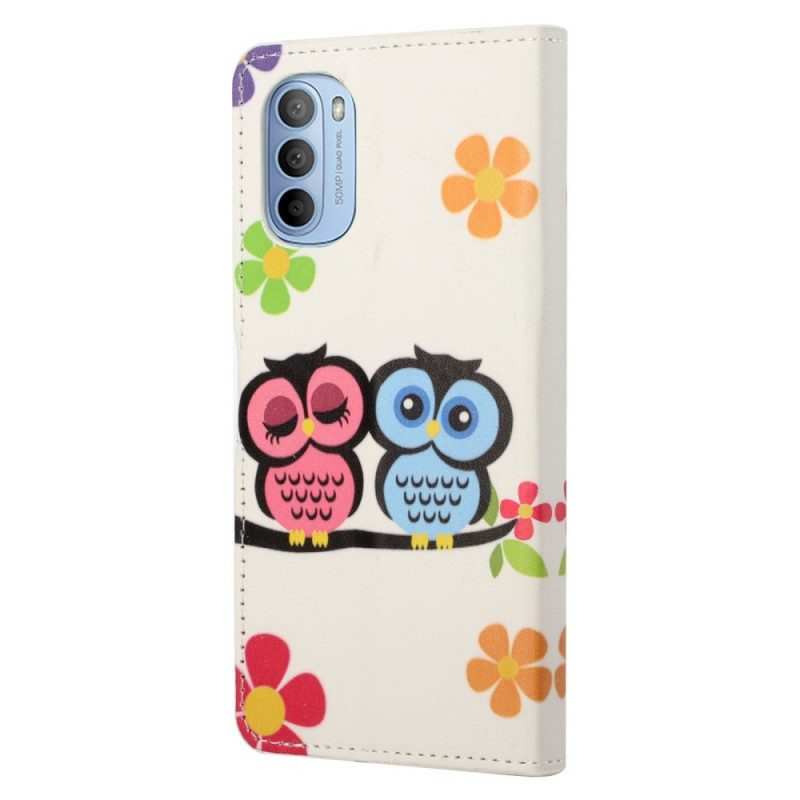 Leren Hoesje voor Moto G41 / G31 Uil Familie