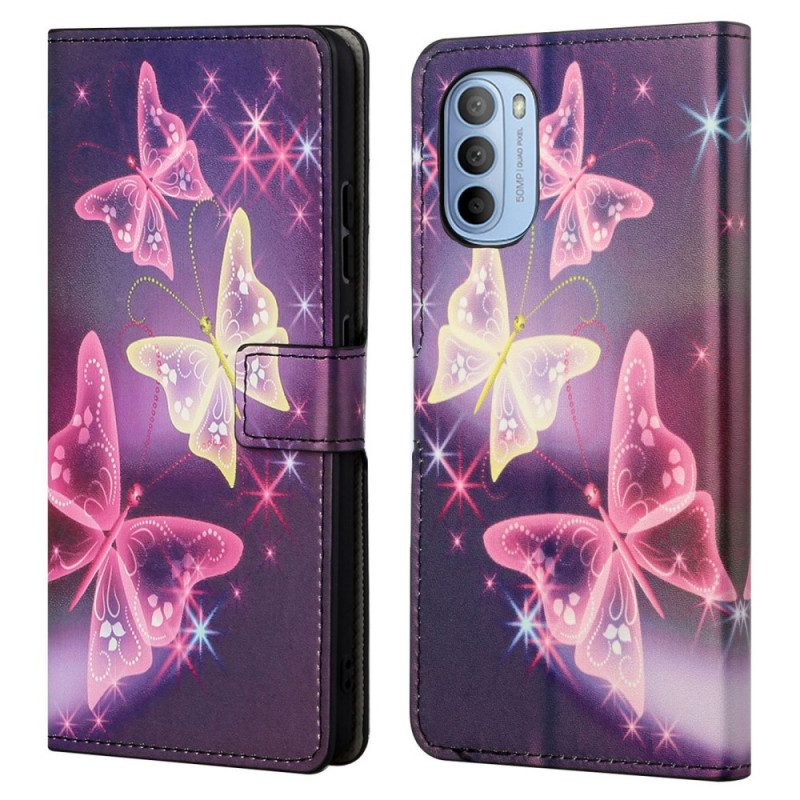 Leren Hoesje voor Moto G41 / G31 Vlinders En Bloemen