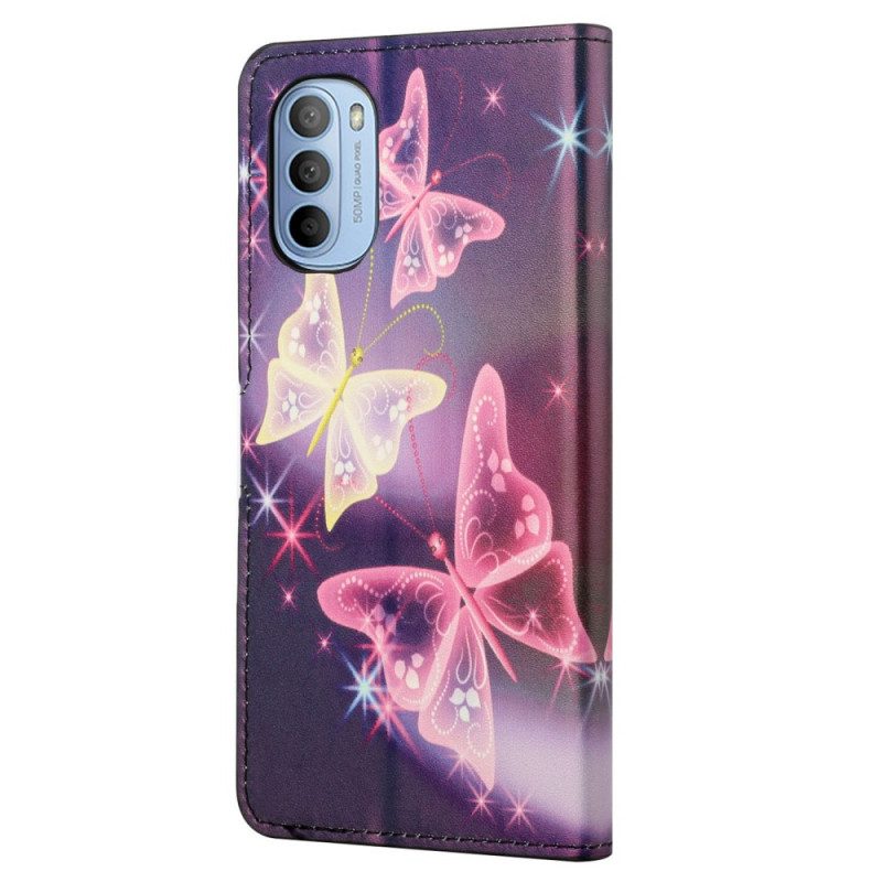 Leren Hoesje voor Moto G41 / G31 Vlinders En Bloemen