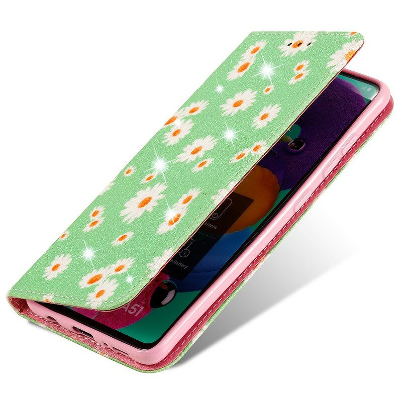 Bescherming Hoesje voor Samsung Galaxy A51 Folio-hoesje Madeliefjes Van Imitatieleer