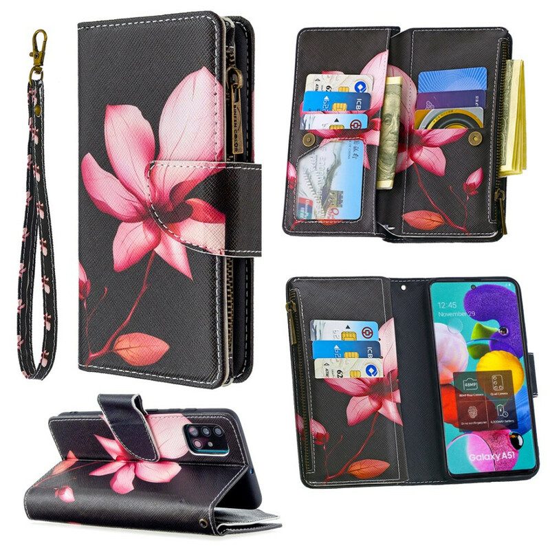 Flip Case voor Samsung Galaxy A51 Bloemzak Met Ritssluiting