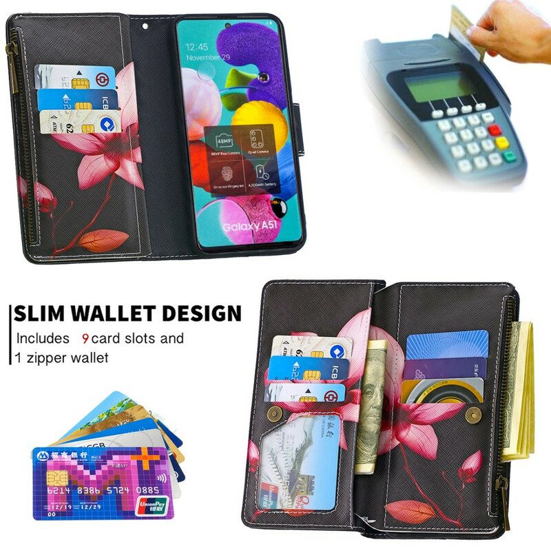 Flip Case voor Samsung Galaxy A51 Bloemzak Met Ritssluiting