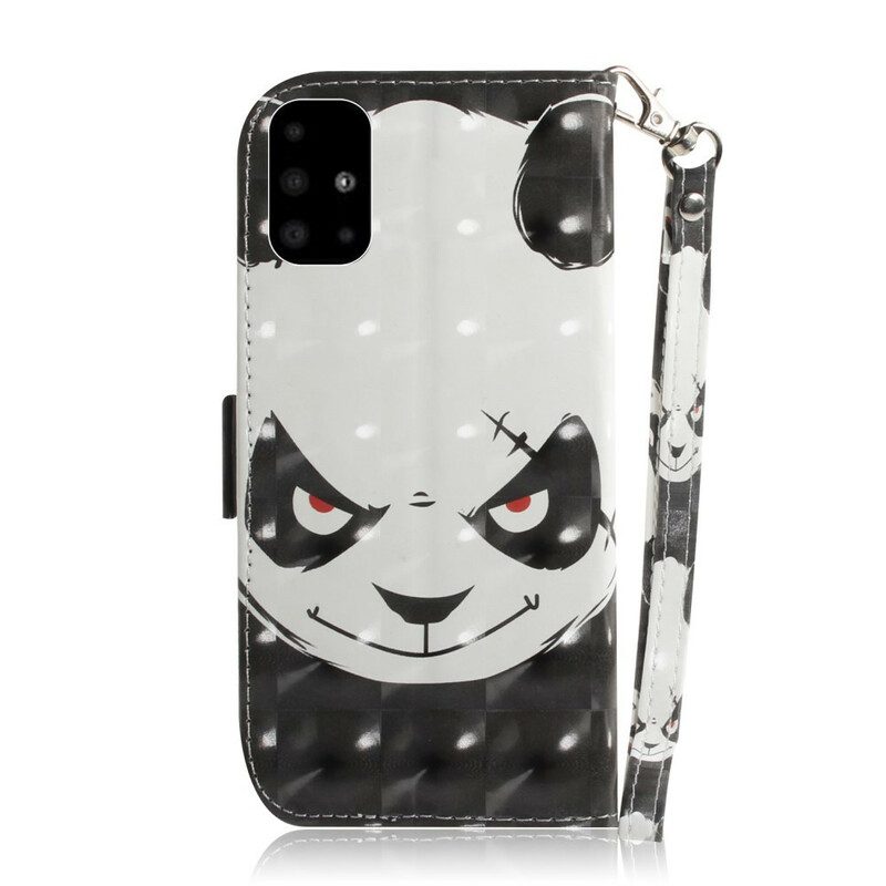 Flip Case voor Samsung Galaxy A51 Met Ketting Boze Panda Met Lanyard