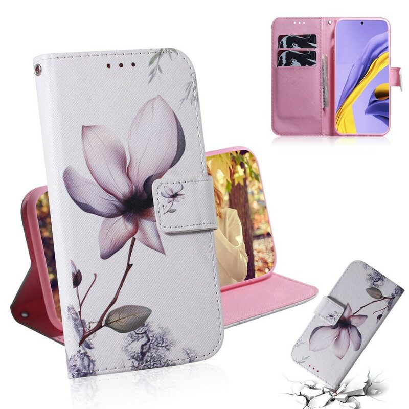 Folio-hoesje voor Samsung Galaxy A51 Bloem Stoffig Roze