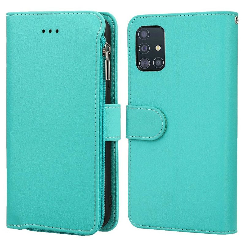 Folio-hoesje voor Samsung Galaxy A51 Microfiber Lederen Stijl Zak Met Rits