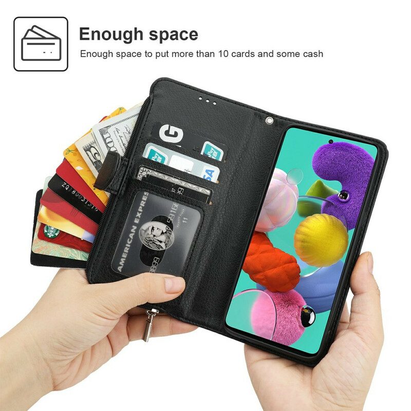 Folio-hoesje voor Samsung Galaxy A51 Microfiber Lederen Stijl Zak Met Rits