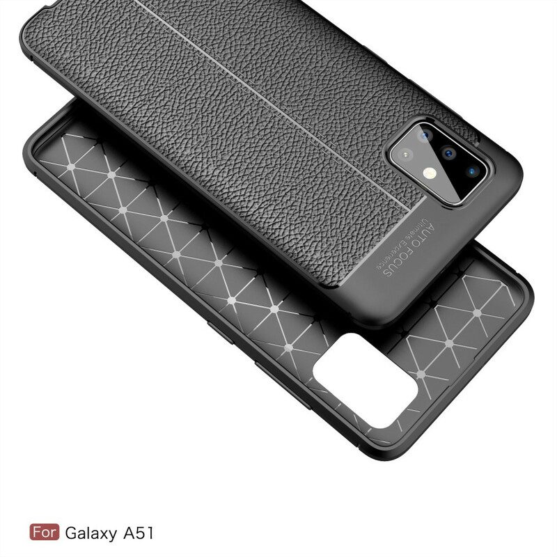 Hoesje voor Samsung Galaxy A51 Dubbellijnig Litchi-leereffect