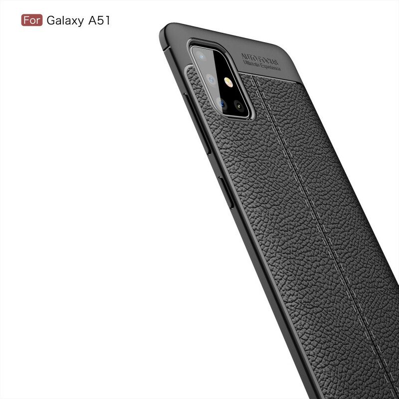 Hoesje voor Samsung Galaxy A51 Dubbellijnig Litchi-leereffect