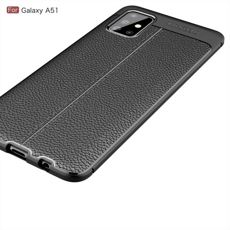 Hoesje voor Samsung Galaxy A51 Dubbellijnig Litchi-leereffect