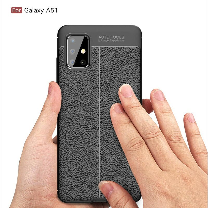 Hoesje voor Samsung Galaxy A51 Dubbellijnig Litchi-leereffect