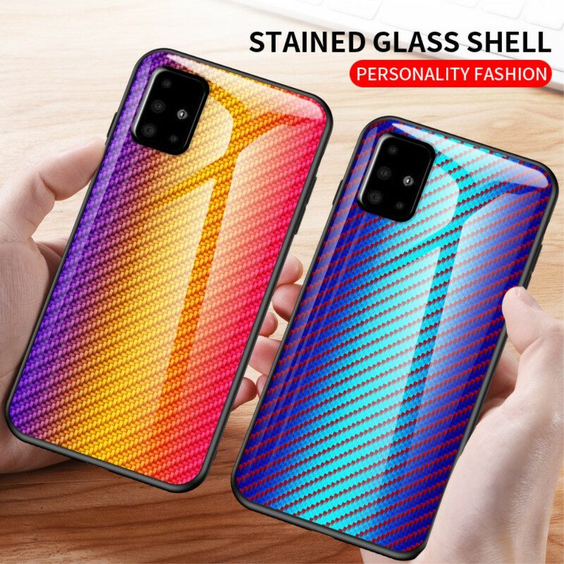 Hoesje voor Samsung Galaxy A51 Koolstofvezel Gehard Glas