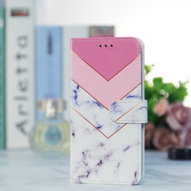 Folio-hoesje voor Google Pixel 7A Met Ketting Gestreept Geometrisch Marmer