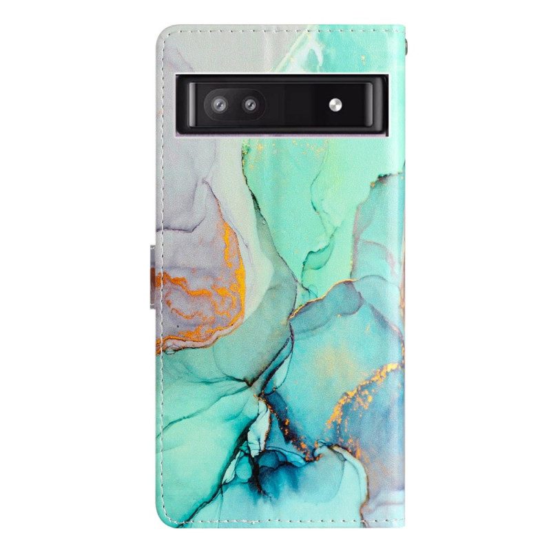 Folio-hoesje voor Google Pixel 7A Met Ketting Marmerpatroon Met Bandjes