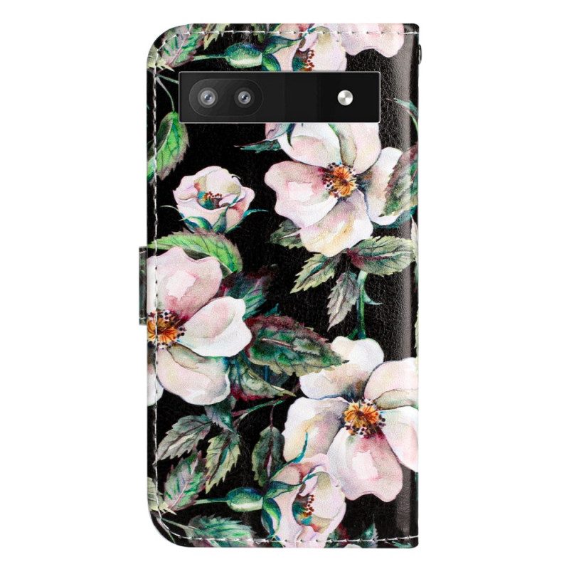 Folio-hoesje voor Google Pixel 7A Met Ketting Riem Magnolia's