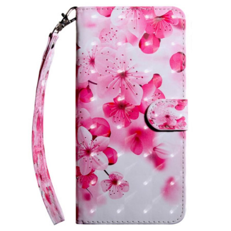 Folio-hoesje voor Google Pixel 7A Met Ketting Roze Bloemen Met Riem