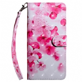 Folio-hoesje voor Google Pixel 7A Met Ketting Roze Bloemen Met Riem