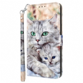 Folio-hoesje voor Google Pixel 7A Met Ketting Strappy Cat-familie